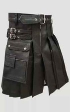 Men's 100 Cow Leather Pleated Kilt/LARP with Two Side Cargo Pockets Custom Size