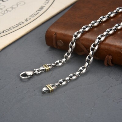 7MM Heavy Real Solid 925 Sterling Silver Pig Nose Link Chain Necklace Men Retro
