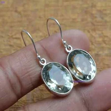 GreenAmethyst Cut  stone 925 Sterling Silver Women and Girls Silver Drop Earring