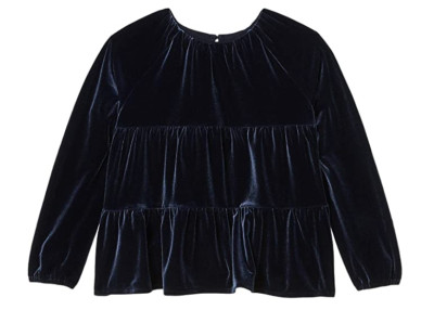 J.Crew Crewcuts Girls Navy Blue Velvet Ruffle Long Sleeve Top Size 10
