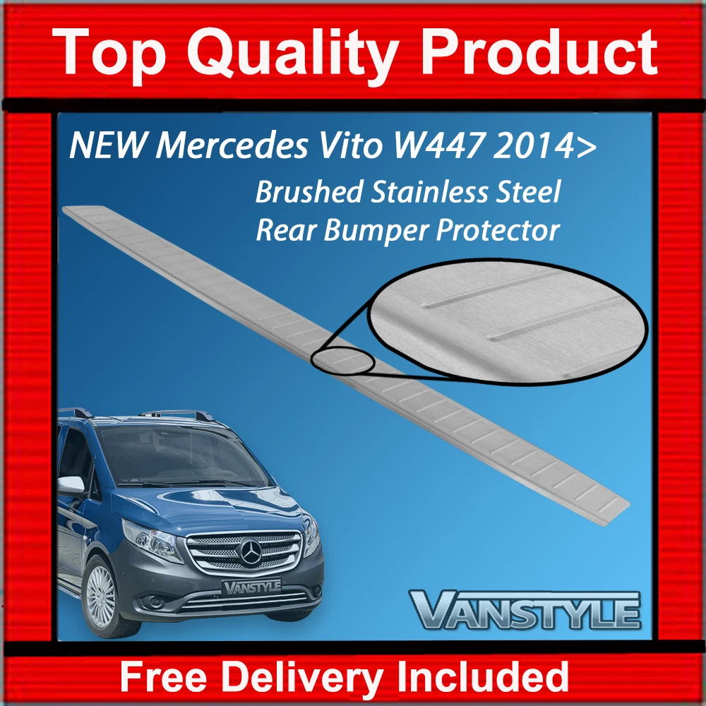 FITS MERCEDES VITO W447 14 BRUSHED REAR BUMPER PROTECTOR