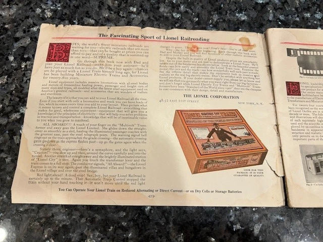 ¡Raro! El catálogo de juguetes eléctricos Lionel Train 1924 y transformadores "multivoltios". Foto 3 de 4