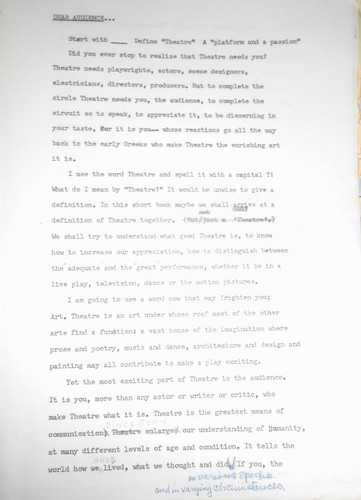 Actress Blanche Yurka - Dear Audience - Typed and handwritten outline Manuscript - Picture 2 of 12