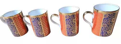 Fitz And Floyd Fine Porcelain #449 Shinmonzen Pattern Set 4 Mugs Japan