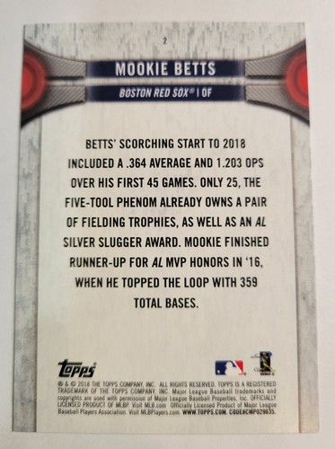 2018 Mookie Betts Topps National Baseball Card Day #2 Boston Red Sox Outfield - Foto 2 di 2
