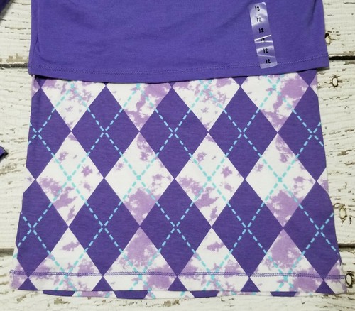 JUSTICE 12 Girls Purple Double Layered Top Argyle Long Sleeve  NEW NWT 12 - Picture 3 of 4