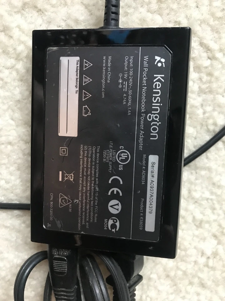 Kensington Wall/Auto/Air Notebook Universal Power Adapter w/ USB Port Tip AD8034 - Image 2 of 4