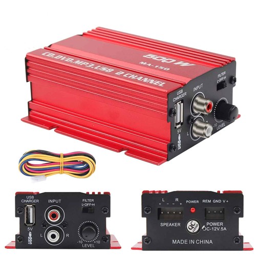 MA-150 Power Amplifier 500W DC9V-14V Dual Channel Mini Audio HiFi Bass Car Home - Picture 9 of 10