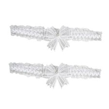 2 PCS White Garters Wedding Garter Set for Bride Lace Garter ThighBow Lace Ga...
