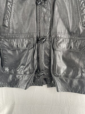 Wilsons Leather Jacket Men's XL Hounds Tooth Button Full Zip Biker