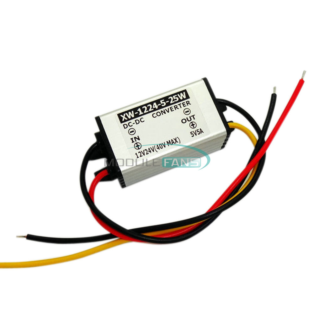 DC 24V/12V To 5V 5A Step Down Converter - 25W Buck Voltage Regulator For Car Audio & LED Strips