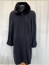 Coat Hamells Size 10 Black Faux Fur Collar Button Front Cashmere Blend Womens