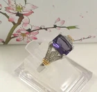 Vintage Jewellery Sterling Gold Ring Amethyst Sapphires Antique Deco Jewelry N