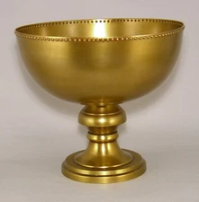 Compote Bowl 12"D  11"Hi  Gold Finish  Aluminum Bead Border FREE SHIPPING