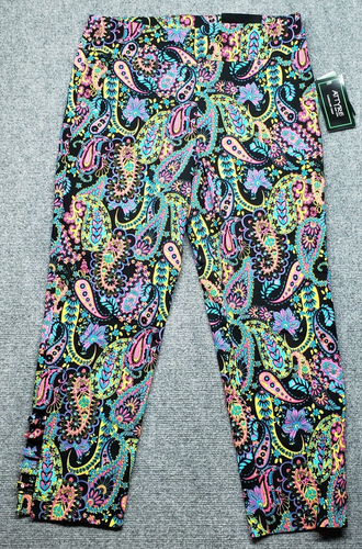 Attyre Pants Womens 12 Multicolor Floral Paisley Caroline Crop Stretch Pull On
