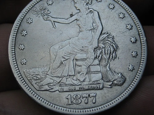 1877 S Silver Trade Dollar- San Francisco, Fine/VF Details