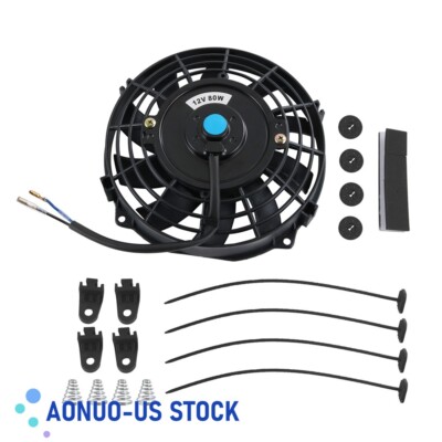 12V Slim Fan Push Pull Electric Radiator Cooling Mount Kit 7'' inch Universal 