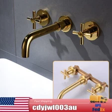 2-Handle Brass Metal Faucet Kitchen Utility Laundry Tray Sink Tub Wall Mount NEW