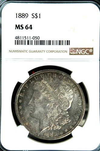 1889 Morgan Silver Dollar Graded MS 64 by NGC. Free Shipping.
