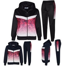 Kids Boys Girls Tracksuit 3D Red Roses Fade Two Tone Hooded Top Bottom Jog Suits