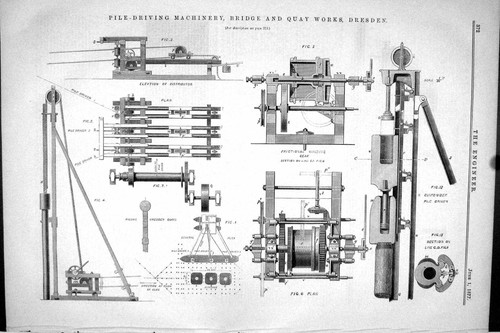 Old Pile-Driving Machinery Bridge Quay Works Dresden 1877 Engineering Victorian