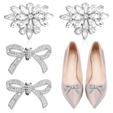 4 Pack Shoe Clips for Heels, Rhinestone Shoe Clips Shoes Clip for Women Bow
