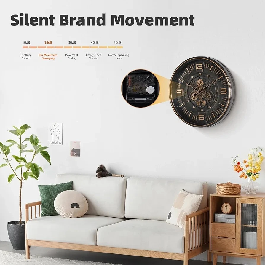 20in Large Real Moving Gears Wall Clock for Living Room, Battery Operated Wal... - Image 4 of 4
