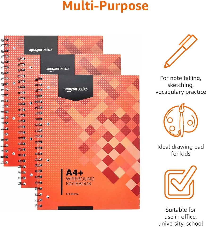 Taccuino Con Rilegatura a Spirale, 100 Fogli/200 Pagine A4+, 80 GSM, 3 Unità, Ro - Immagine 3 di 4