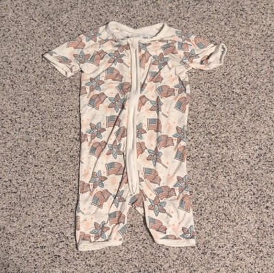 Little One Shop 18-24M Patriotic Bamboo Romper Short Sleeve Zip-Up Stars Flag