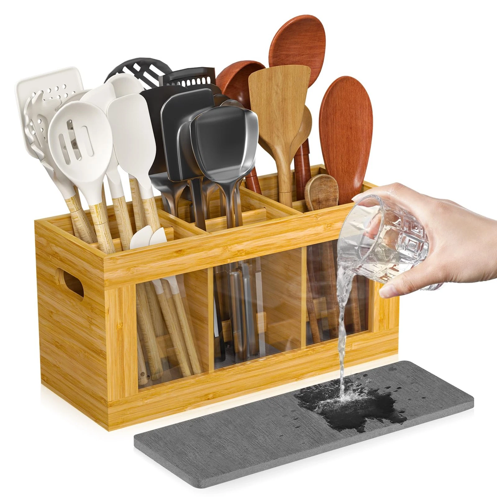 Utensil Holder & Silverware Organizer: Extra Large Cooking Holder with Absorb...
