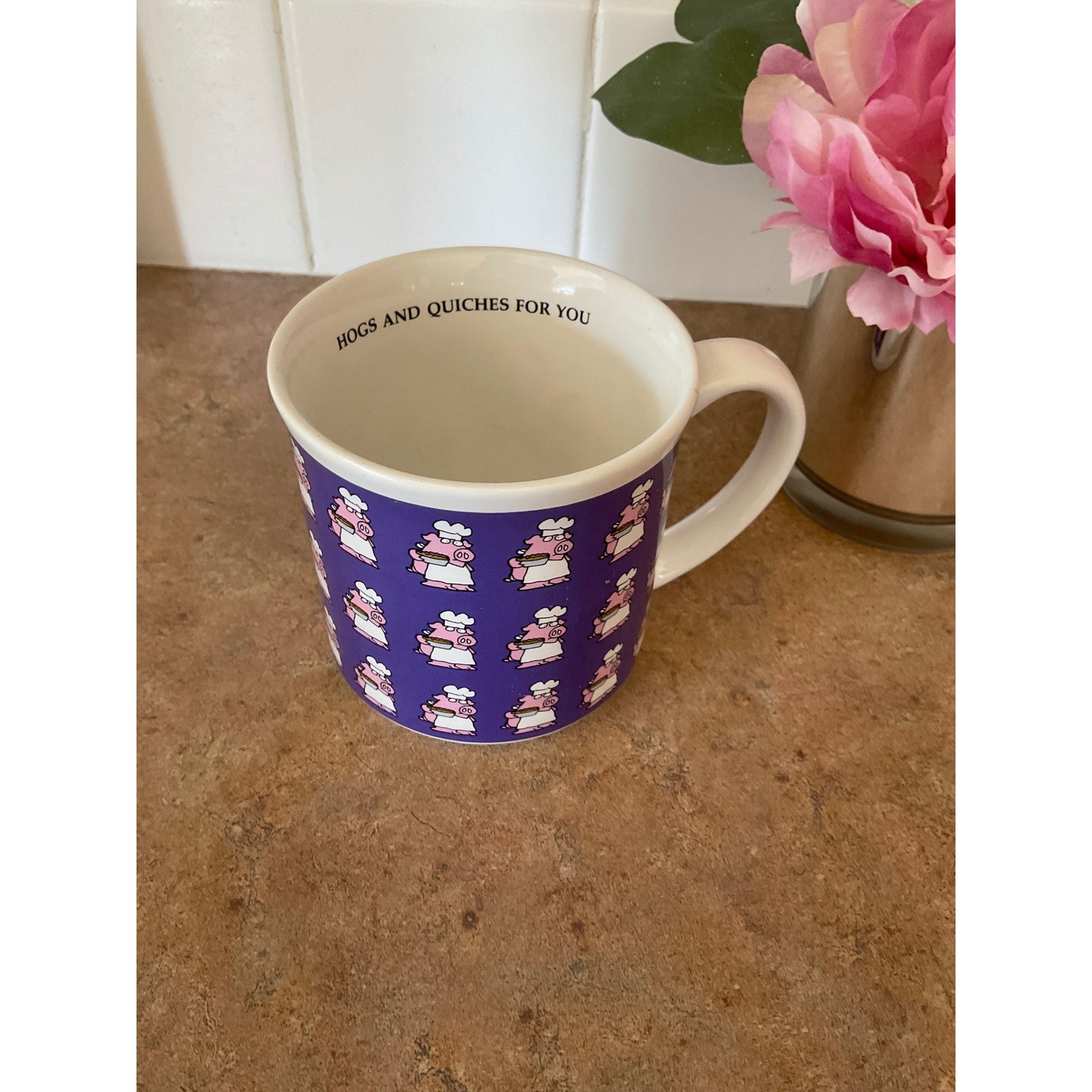 Vintage Sandra Boynton Hogs and Quiches For You Pig Mug Purple Japan Ceramic