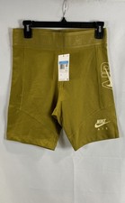 Pantaloncini da motociclista Nike donna Air High-Rise logo senape nuovi con etichetta taglia M