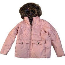 Barbour Pink Puffer Hooded Jacket Faux Fur Kids Girl XL 12/13 Cute Lining READ