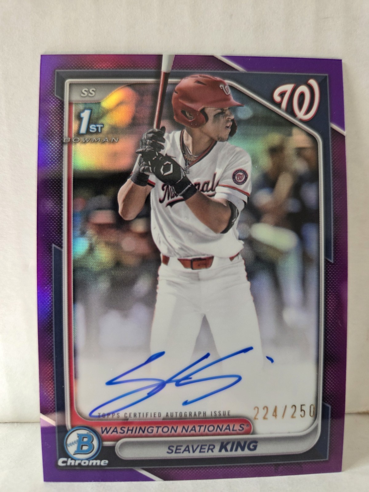 Seaver King 2024 Bowman Chrome Draft Purple Refractor Auto /250 1st Prospect RC
