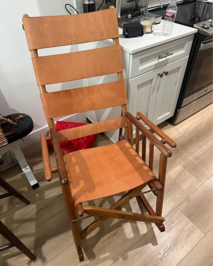 Mecedora moderna Mid Century de teca y cuero - Vintage Costa Rica hecha a mano MC Foto 3 de 4