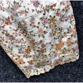 American Eagle Floral Eyelet Ruffle Wide Leg Jumpsuit Orange Cream Womens L