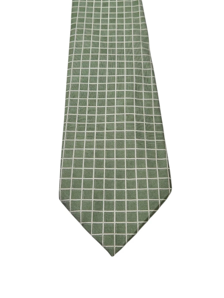 Corbata Burberry London Cuello Seda Geométrica Verde Texturizada Rejilla 58.5" Hecha en Italia Foto 2 de 4