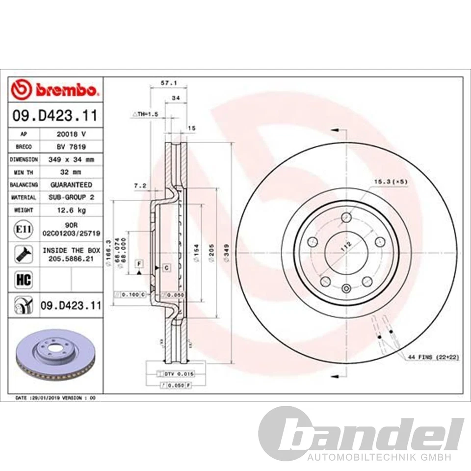 2X BREMBO Disques de Frein 349mm Aéré Internement Avant Pour Audi A4 A5 A6 A8 - Photo 2/2