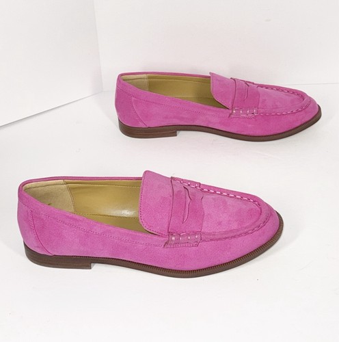 Mocassini J Crew rosa penny slip on ballerine Barbie scamosciati brillanti chic luminosi taglia 7,5 - Foto 13 di 13