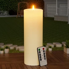 12" x 4" Large Outdoor Candle with Timer Waterproof Flickering LED Flameless ...