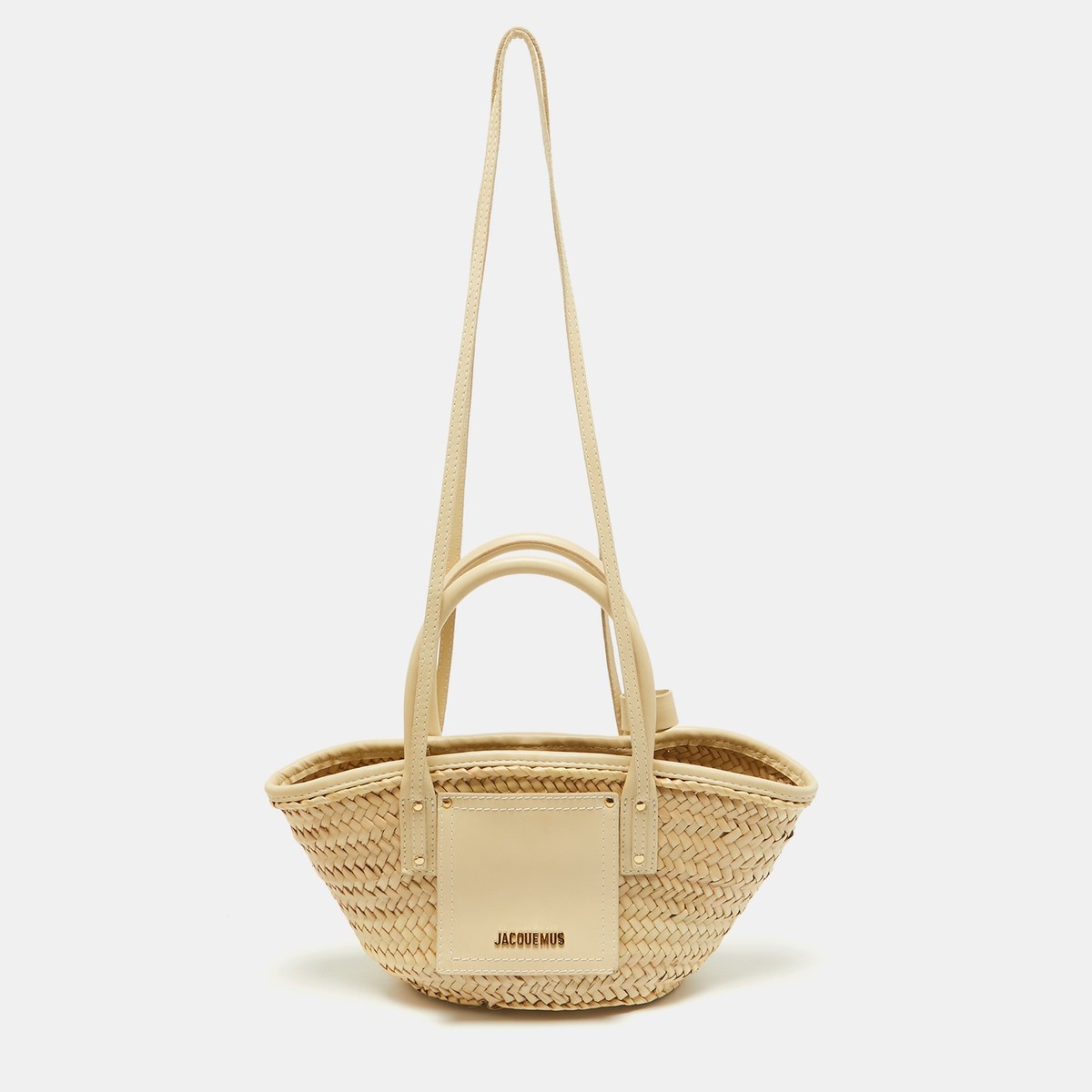 ヤシ カゴバッグ【JACQUEMUS】Le Petit Panier Jacquemus Cream Raffia and Leather Le Petit Panier Soleil