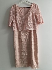 M&S Occasional Dress Blush Pink Lace Layered Straight Wedding Party Womens UK 14