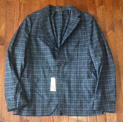 NWT  Gant Blue Green Tattersall Unstructured Wool Jacket 38