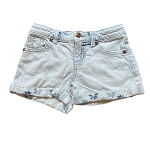 Cat & Jack Denim Shorts Kids Light Wash Excellent Floral Embroidered SIZE XS 4/5