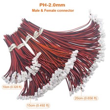 PH 2.0mm pitch 2pin connector Male  Female 26AWG Terminals Wire 10cm 15cm 20cm