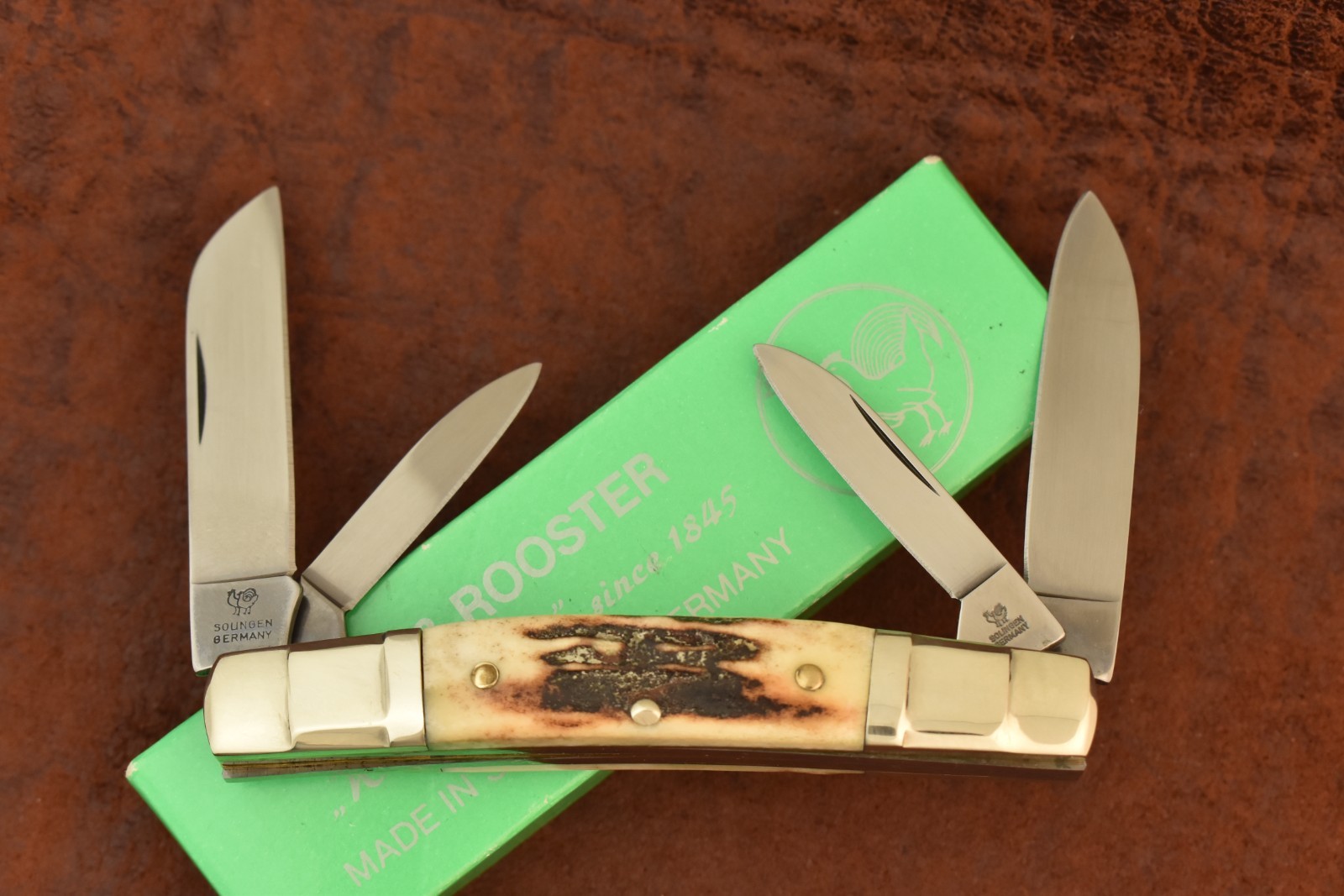 HEN & ROOSTER BERTRAM CUTLERY SOLINGEN GERMANY GENUINE STAG CONGRESS KNIFE 27792