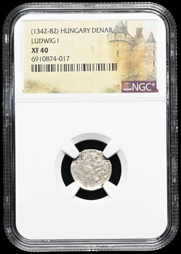 MEDIEVAL HUNGARY. Ludwig I, 1342-1382 AD. Silver Denar. Saracen, NGC XF40
