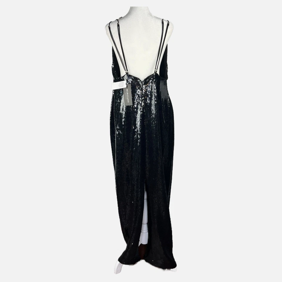 MARCIANO NWT Black Sequin Sexy Glam Luxe Semi Formal Party Maxi Slip Dress US 10 - Image 2 of 4