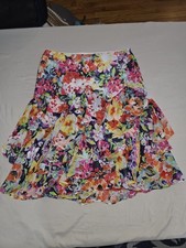 Ralph Lauren Floral Ruffle-Trim Georgette Skirt Size Fairy Pink Red Luxury