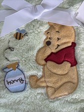 Disney Winnie The Pooh Baby Blanket Green Fleece Hunny Pot Bee Lovey Vintage NWT